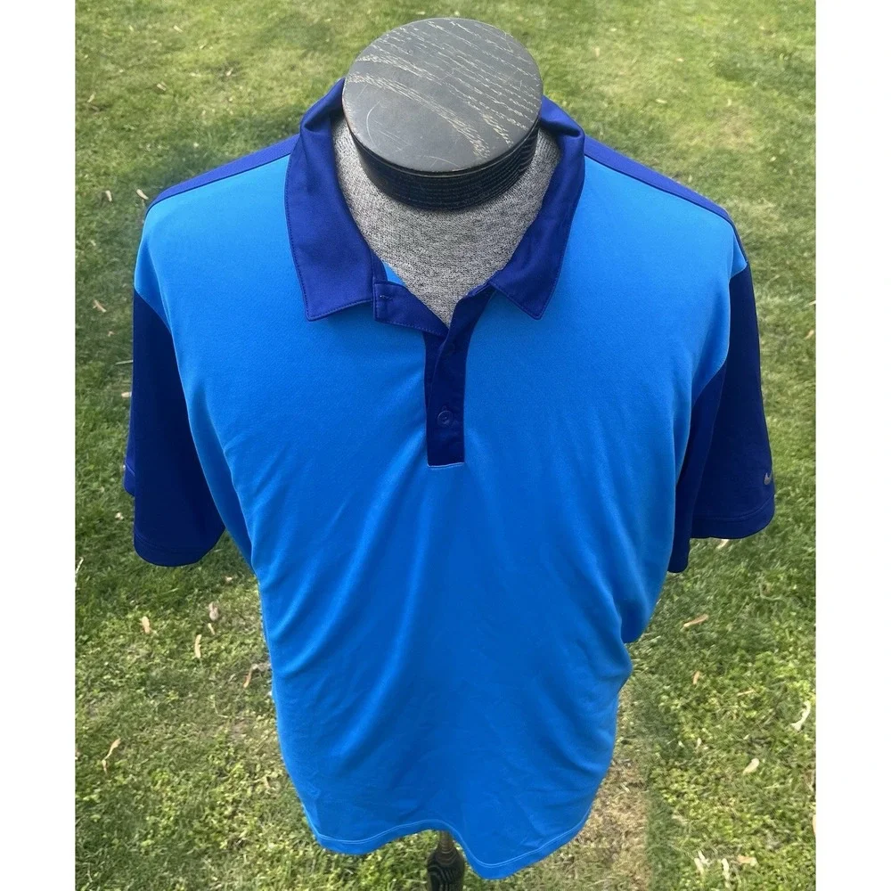 Nike Golf Dri-Fit Mens XXL Blue Colorblock Short Sleeve Polo‎ Shirt